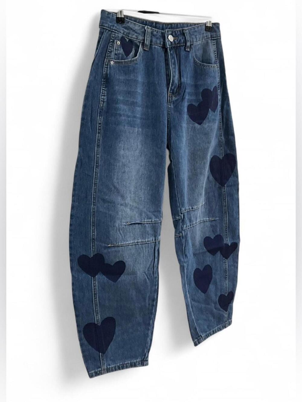 NWT BARREL Y2K | SZ S | Mid - High Rise Slouchy Ankle Cropped Denim Heart Jeans - Picture 5 of 9